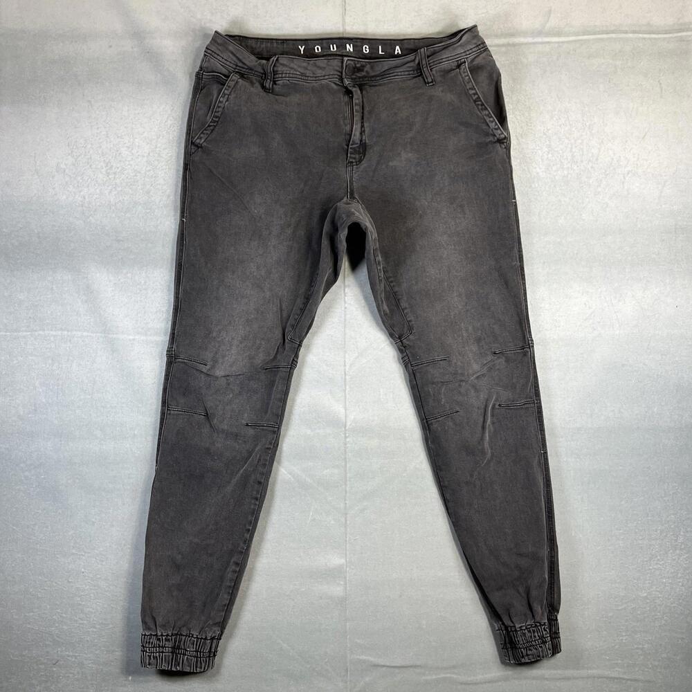 YoungLa Denim Jogger Jeans Mens 38 Gray Dark Wash Stretch Denim Pants